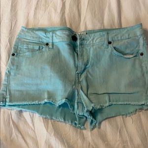 aqua blue denim shorts